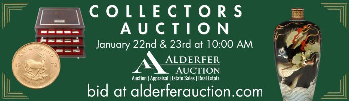 Alderfer Auction Collectors 2-Day Online Auction Event - Bid on Franklin Mint Sterling Silver Collection, Asian Art, Jewelry, Artwork, Furniture, Decor, Rugs and more. Jan 22 and 23 at 10 AM.